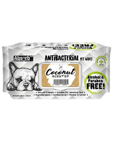 Absorb Plus AntiBacterial Pet Wipes 80pcs (Coconut) | Perromart Online Pet Store Singapore