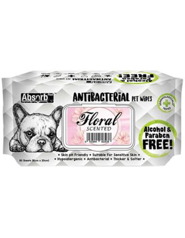 Absorb Plus AntiBacterial Pet Wipes 80pcs (Floral) | Perromart Online Pet Store Singapore