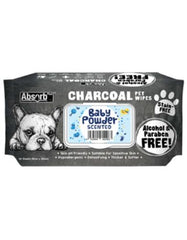 Absorb Plus Charcoal Pet Wipes 80pcs (Baby Powder) | Perromart Online Pet Store Singapore