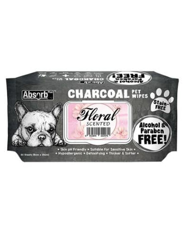 Absorb Plus Charcoal Pet Wipes 80pcs (Floral) | Perromart Online Pet Store Singapore