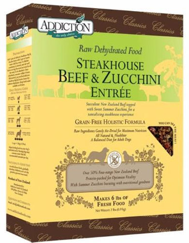 Addiction Steakhouse Beef & Zucchini Entrée Grain Free Raw Dehydrated Dog Food | Perromart Online Pet Store Singapore