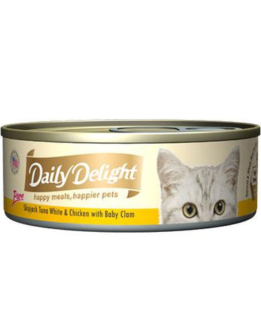 Daily Delight Pure Skipjack Tuna White & Chicken with Baby Clam Canned Cat Food | Perromart Online Pet Store Singapore