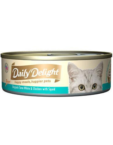 Daily Delight Pure Skipjack Tuna White & Chicken with Squid Canned Cat Food | Perromart Online Pet Store Singapore