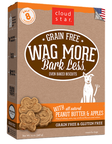 [TREATS SALE] [PRICES REDUCED] Cloud Star Wag More Bark Less Oven-Baked Grain Free Biscuits Peanut Butter & Apples 396g