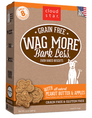 [TREATS SALE] [PRICES REDUCED] Cloud Star Wag More Bark Less Oven-Baked Grain Free Biscuits Peanut Butter & Apples 396g