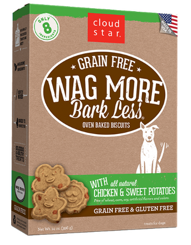 [TREATS SALE] [PRICES REDUCED] Cloud Star Wag More Bark Less Oven-Baked Grain Free Biscuits Chicken & Sweet Potatoes 396g
