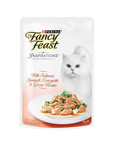 Fancy Feast Inspirations Salmon, Spinach, Courgette & Green Beans Pouch Cat Food 70g | Perromart Online Pet Store Singapore