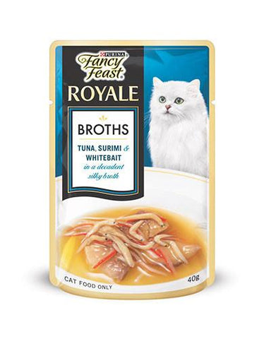 Fancy Feast Royale Broths Tuna, Surimi & Whitebait Pouch Cat Food 40g | Perromart Online Pet Store Singapore