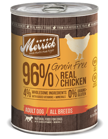 Merrick Grain Free 96% Real Chicken Canned - 374g | Perromart Online Pet Store Singapore