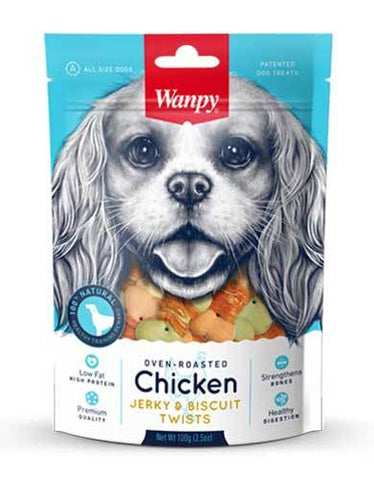 Wanpy Oven-Roasted Chicken & Biscuit Twists Dog Treats 100g | Perromart Online Pet Store Singapore