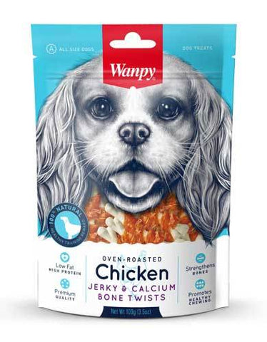 Wanpy Oven-Roasted Chicken & Calcium Bone Twists 100g | Perromart Online Pet Store Singapore