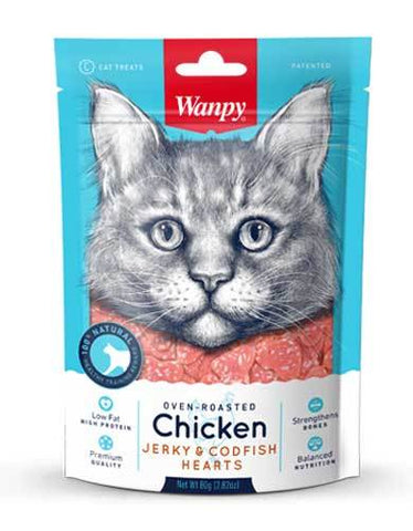 Wanpy Cat Oven-Roasted Chicken & CodFish Hearts 80g | Perromart Online Pet Store Singapore