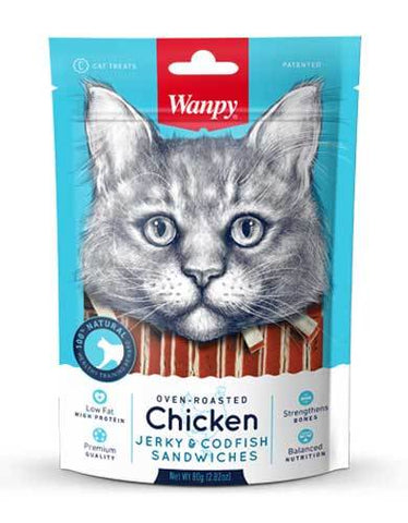 Wanpy Oven Roasted Chicken & Cod Fish Sandwiches Cat Treats 80g | Perromart Online Pet Store Singapore