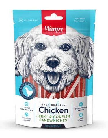 Wanpy Oven-Roasted Chicken & CodFish Sandwiches Dog Treat 100g | Perromart Online Pet Store Singapore