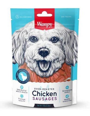 Wanpy Oven-Roasted Chicken Sausages Dog Treat 100g | Perromart Online Pet Store Singapore